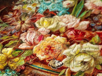 Enjoy Puzzle - Flowers Still Life with Blue Tit - 1000 Stukjes 5