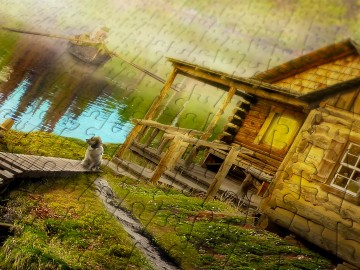 Enjoy Puzzle - A Log Cabin on the River - 1000 Stukjes 4