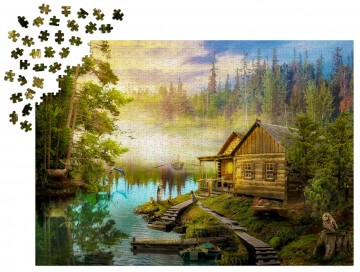 Enjoy Puzzle - A Log Cabin on the River - 1000 Stukjes 6