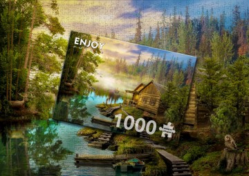 Enjoy Puzzle - A Log Cabin on the River - 1000 Stukjes 5