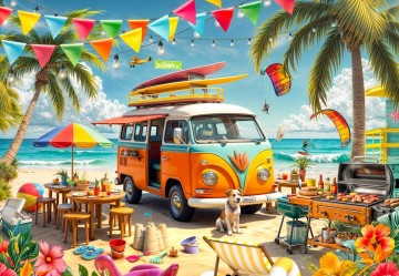 Bluebird Puzzle - Camping Van at the Beach - 1000 Stukjes