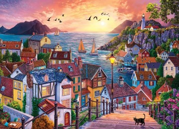 Cobble Hill - Coastal Town at Sunset - 1000 Stukjes