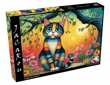 JaCaRou Puzzle - Colorful Striped Cat - 1000 Stukjes 2