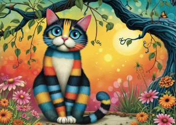 JaCaRou Puzzle - Colorful Striped Cat - 1000 Stukjes