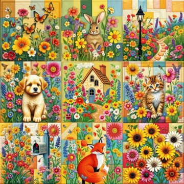 Alipson Puzzle - Cottage Garden Nine Patch Quilt Block - 1000 Stukjes