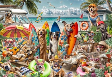 Bluebird Puzzle - Dogs and Cats on the Beach - 1000 Stukjes