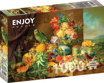Enjoy Puzzle - Still Life with Fruit Flowers and a Parrot - 1000 Stukjes 2