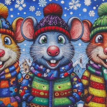 Enjoy Puzzle - Mice in Mittens - 1000 Stukjes 3