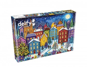Delfy Puzzle - Snowy Evening Village - 1000 Stukjes 2