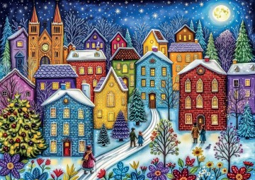 Delfy Puzzle - Snowy Evening Village - 1000 Stukjes