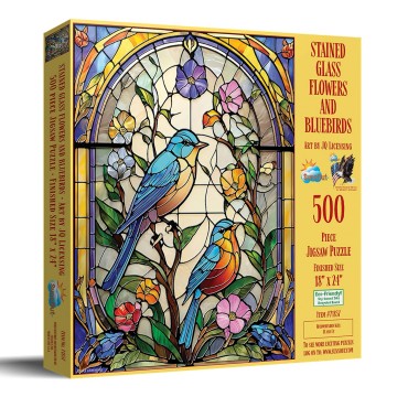 SunsOut - Stained Glass Flowers and Bluebirds - 500 Stukjes 2