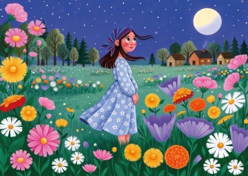 JaCaRou Puzzle - Starlit Floral Fields - 1000 Stukjes