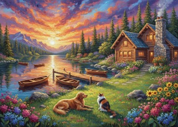 Alipson Puzzle - Sunset over the Lake - 500 Stukjes